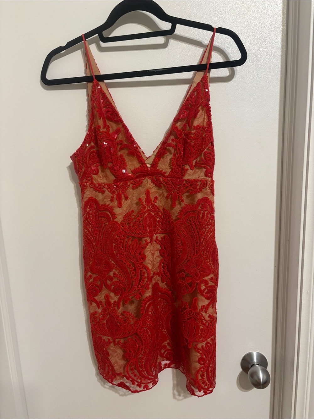 Free People Red Lace Mini Slip Dress
